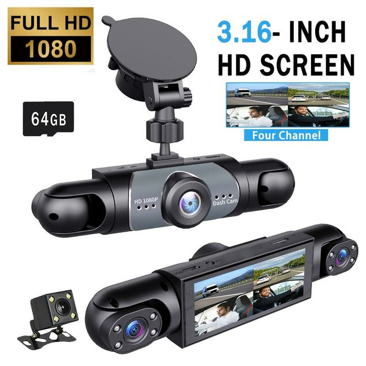 4-Channel Car Dash Cam – 1080P HD DVR with Night Vision & 64GB Memory