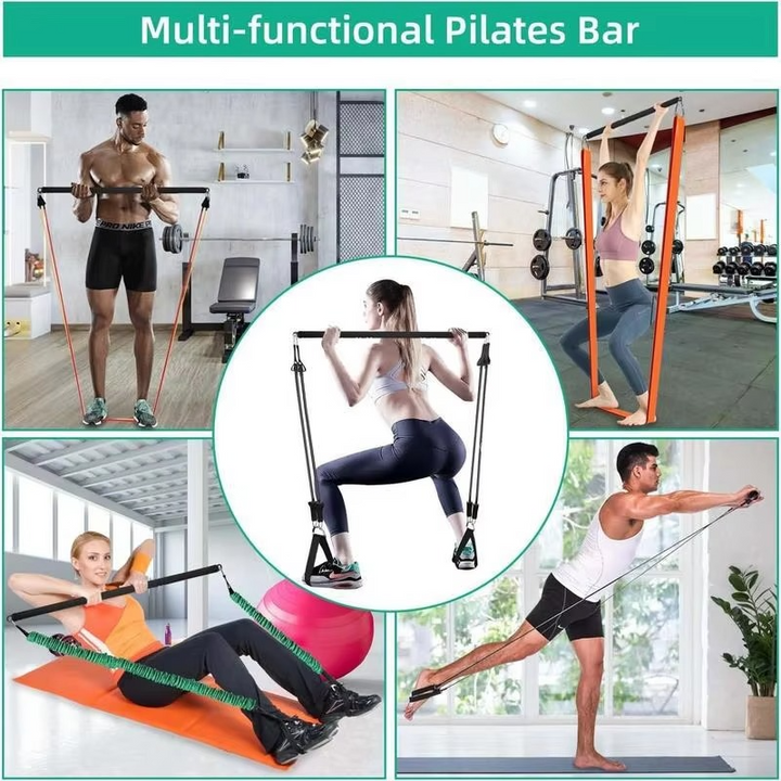 Pilates Bar Resistance Kit – Home Workout Full-Body Trainer with Tension Bands