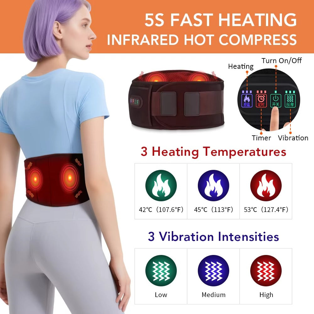 Heating Vibration Massage Belt – Red Light Therapy Lumbar Support | Adjustable