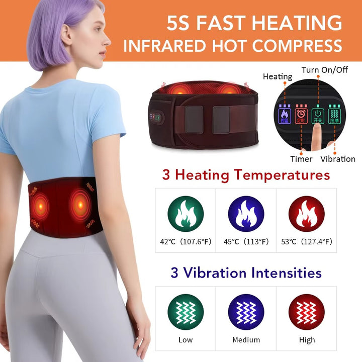 Heating Vibration Massage Belt – Red Light Therapy Lumbar Support | Adjustable