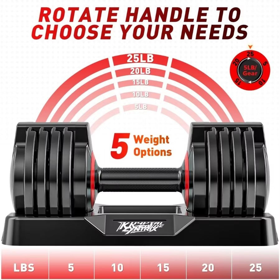 Adjustable Dumbbells Set 25–55 lbs – 5-in-1 Compact Home Gym Weights