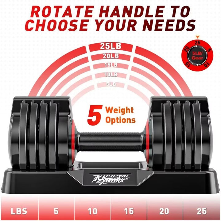 Adjustable Dumbbells Set 25–55 lbs – 5-in-1 Compact Home Gym Weights