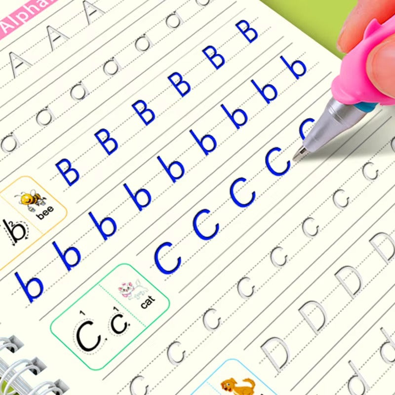 Magic Reusable Copybook Set – 4 Practice Books with Pen for Kids Learning