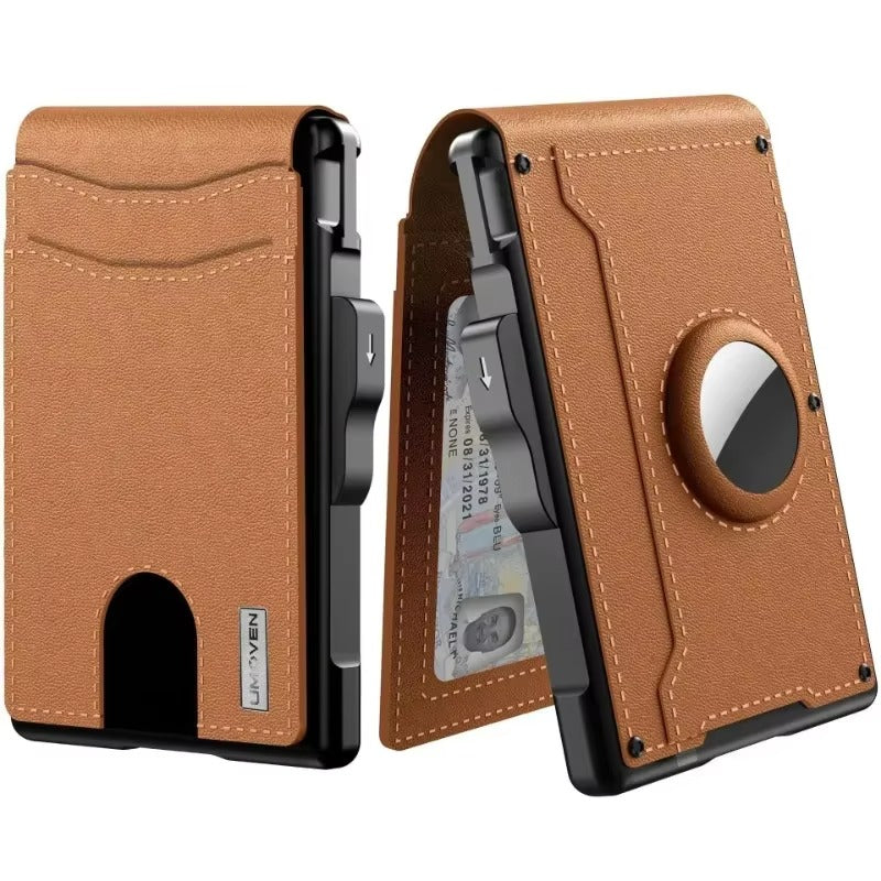 Men’s Slim RFID Wallet – AirTag Bifold with Pop-Up Card Access | Leather Design