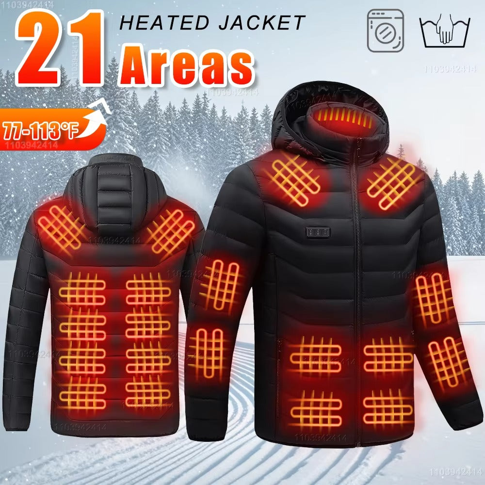 Heated Jacket – USB Winter Coat with Detachable Hood | Outdoor Ski & Camping Wear
