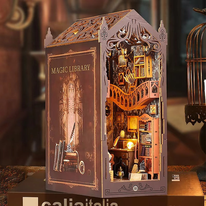 DIY Book Nook Kit – Wooden Magic House Miniature with LED Lights