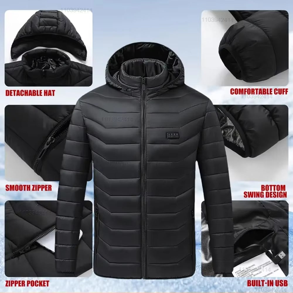 Heated Jacket – USB Winter Coat with Detachable Hood | Outdoor Ski & Camping Wear