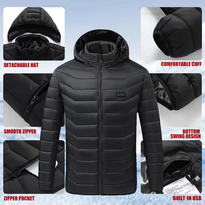 Heated Jacket – USB Winter Coat with Detachable Hood | Outdoor Ski & Camping Wear