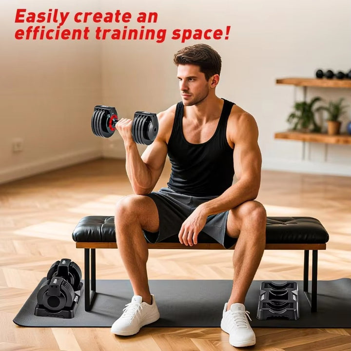 Adjustable Dumbbells Set 25–55 lbs – 5-in-1 Compact Home Gym Weights