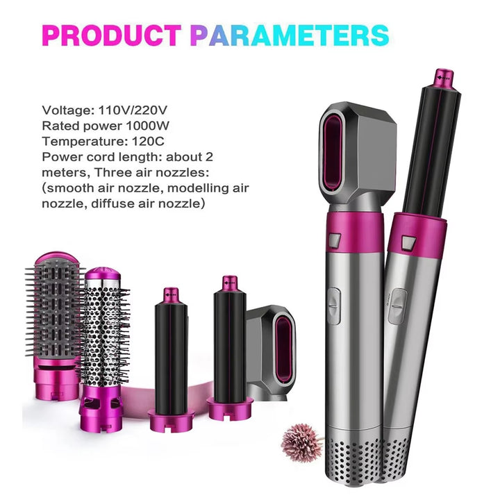 5-in-1 Hot Air Brush – Ionic Hair Dryer, Curler & Straightener Styler