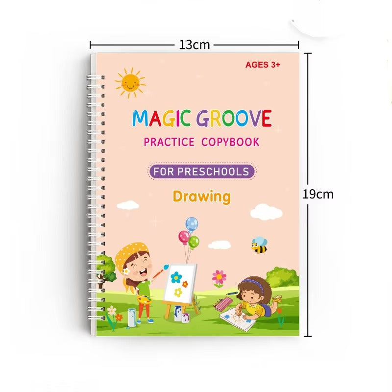 Magic Reusable Copybook Set – 4 Practice Books with Pen for Kids Learning