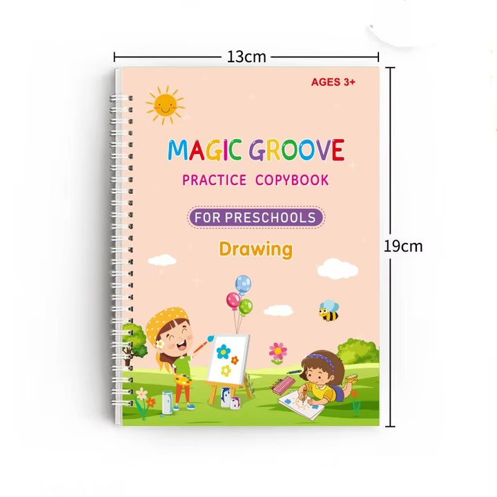 Magic Reusable Copybook Set – 4 Practice Books with Pen for Kids Learning