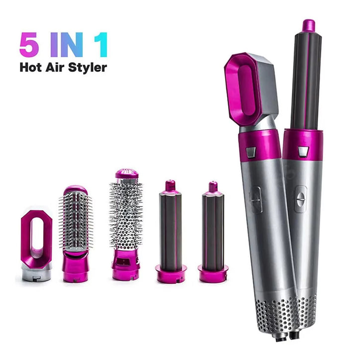5-in-1 Hot Air Brush – Ionic Hair Dryer, Curler & Straightener Styler